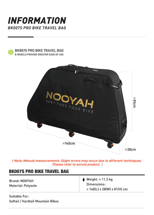 NOOYAH Bike Transport Bag Travel Bag Case Optimised for Carrying Mountain Bikes Safely and Comfortably with 6 Universal Wheels