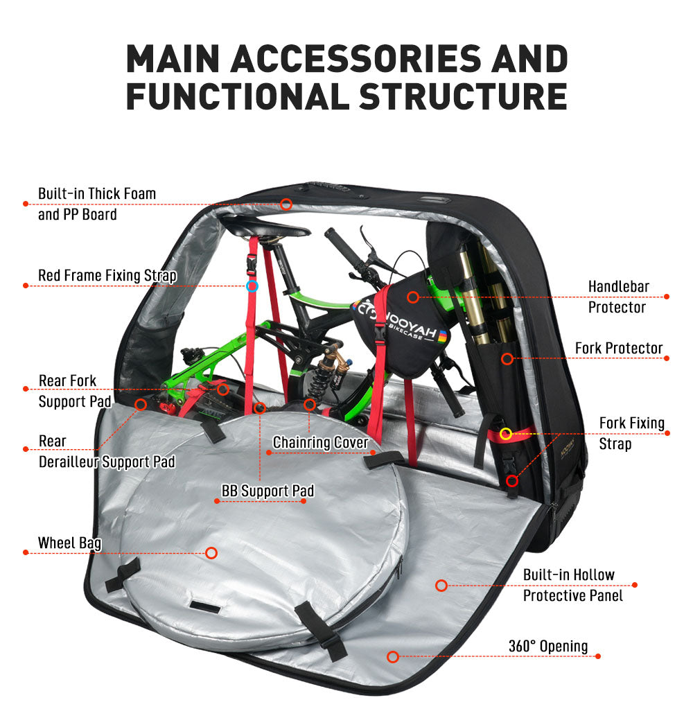 NOOYAH Bike Transport Bag Travel Bag Case Optimised for Carrying Mountain Bikes Safely and Comfortably with 6 Universal Wheels