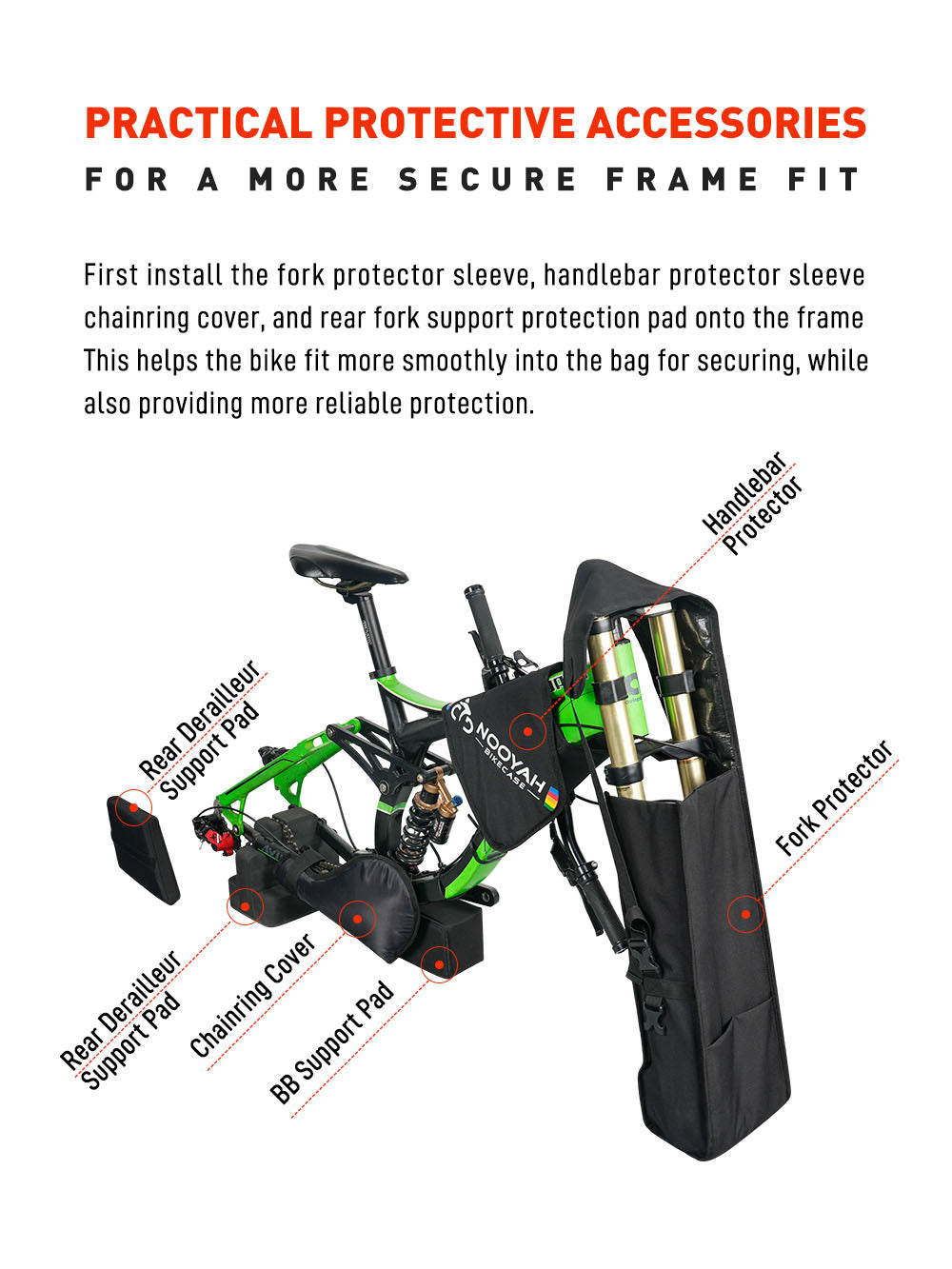 NOOYAH Bike Transport Bag Travel Bag Case Optimised for Carrying Mountain Bikes Safely and Comfortably with 6 Universal Wheels