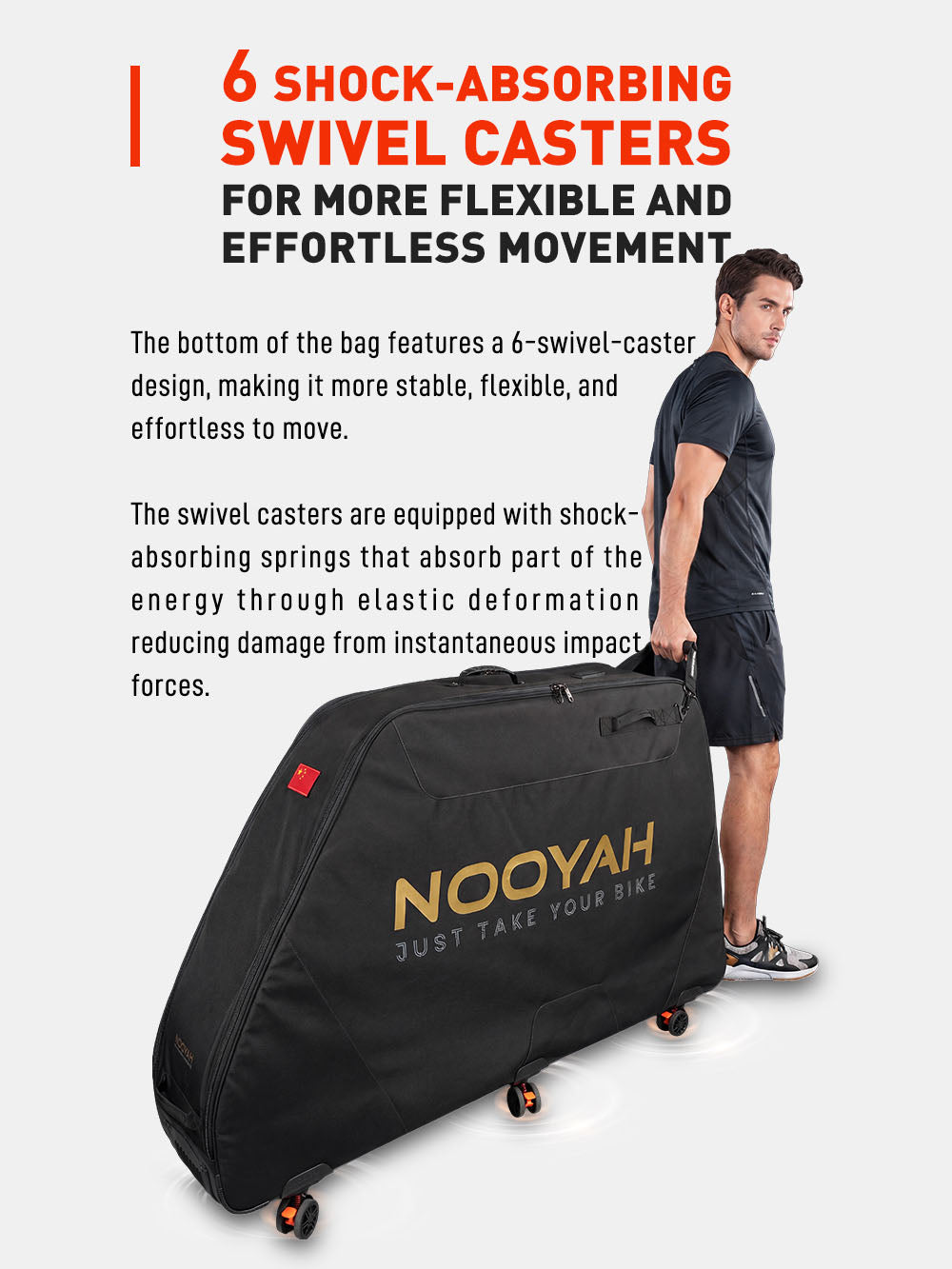 NOOYAH Bike Transport Bag Travel Bag Case Optimised for Carrying Mountain Bikes Safely and Comfortably with 6 Universal Wheels