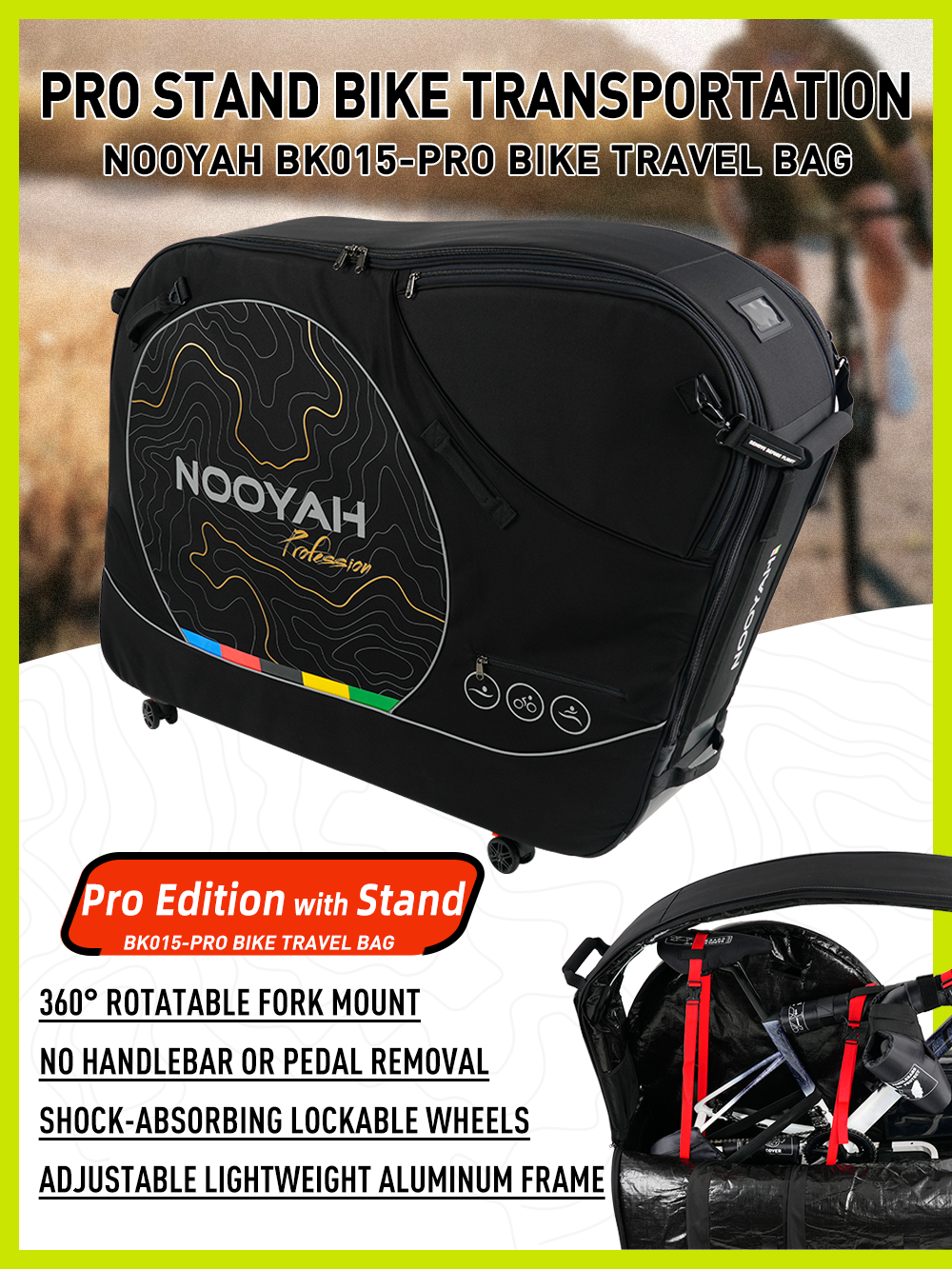 NOOYAH Bicycle Travel Bag with Aluminum Stand